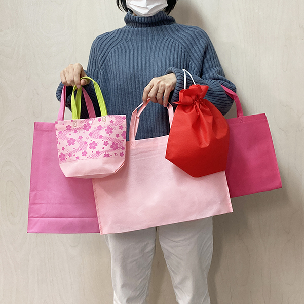 不織布バッグ　可愛い　ピンク　春　桜　アパレル　洋菓子　和菓子　ナップサック　