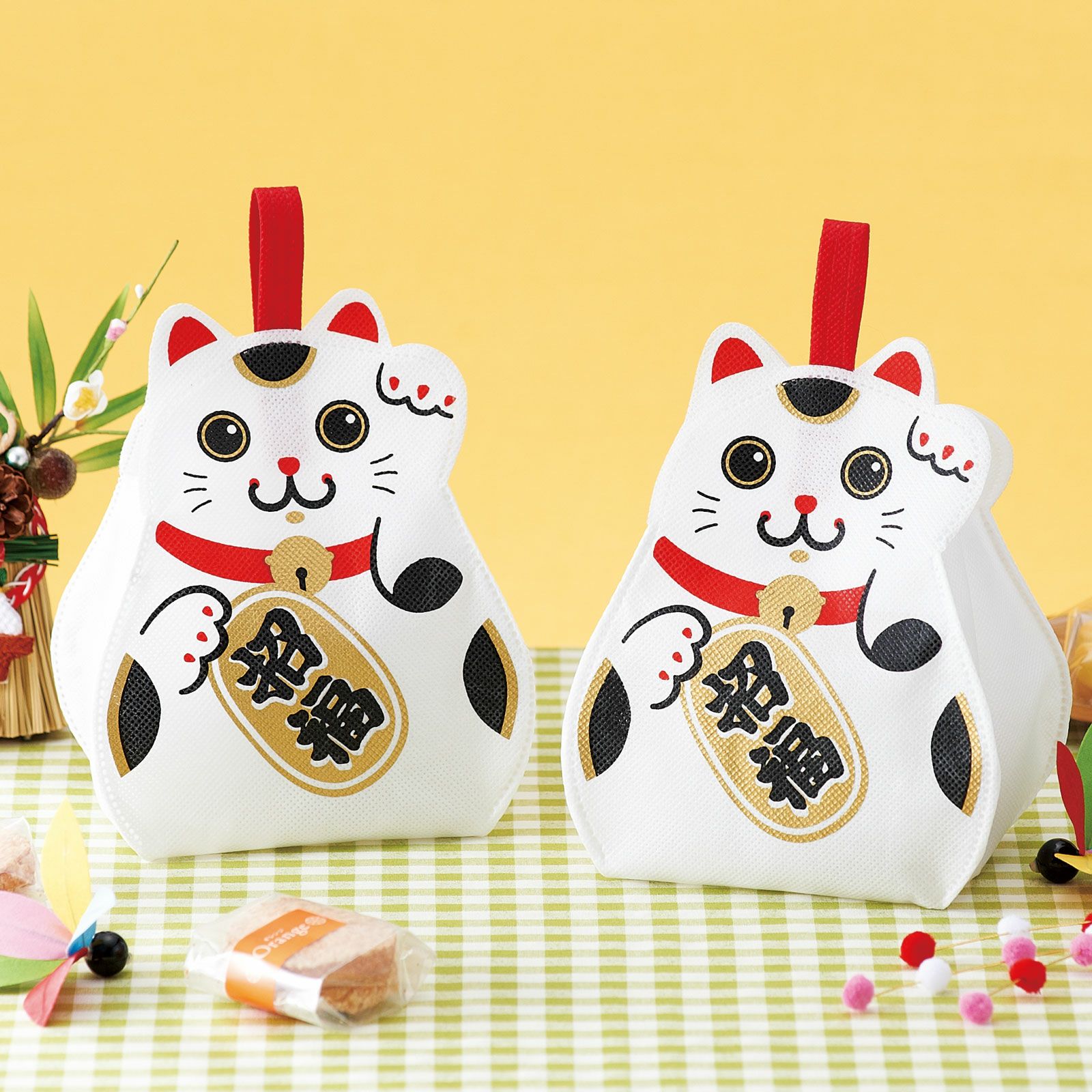ころりんバッグ 招き猫柄