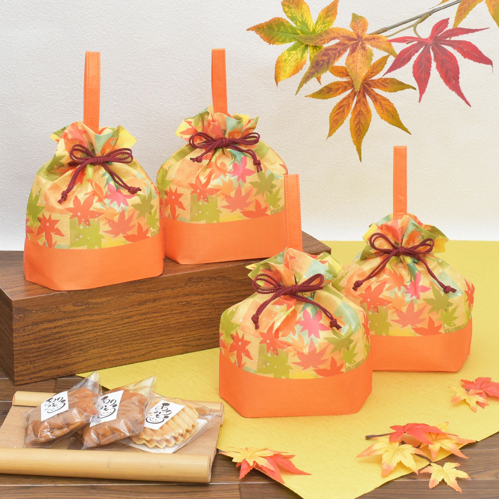 手提げ巾着 紅葉柄