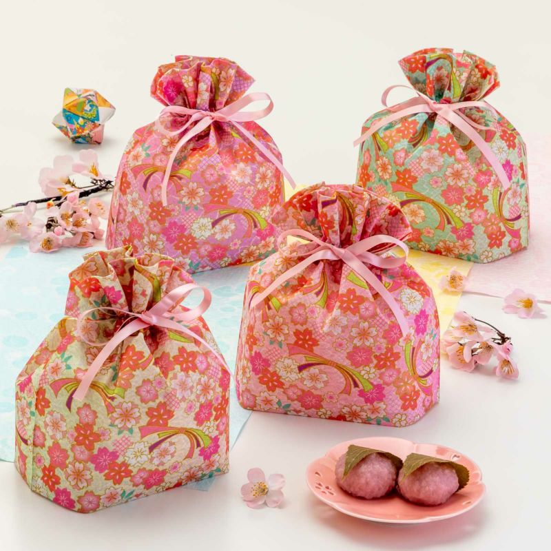 2025年新商品：巾着リボン小　熨斗（のし）桜